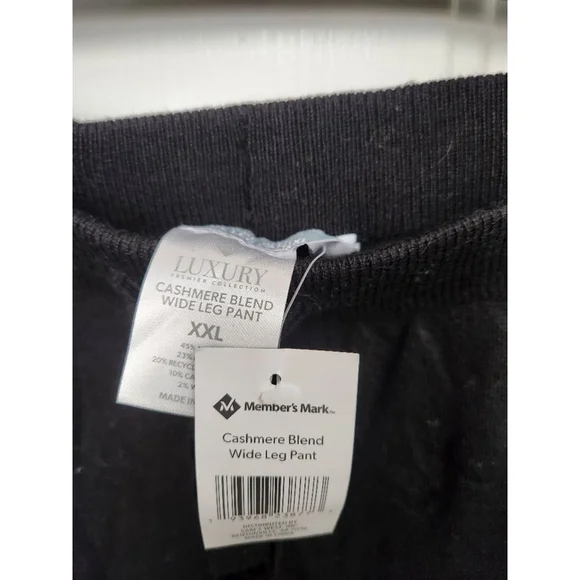 Cashmere Blend Wide Leg Pant Rib Waistband Black Members Mark - Picture 4 of 5